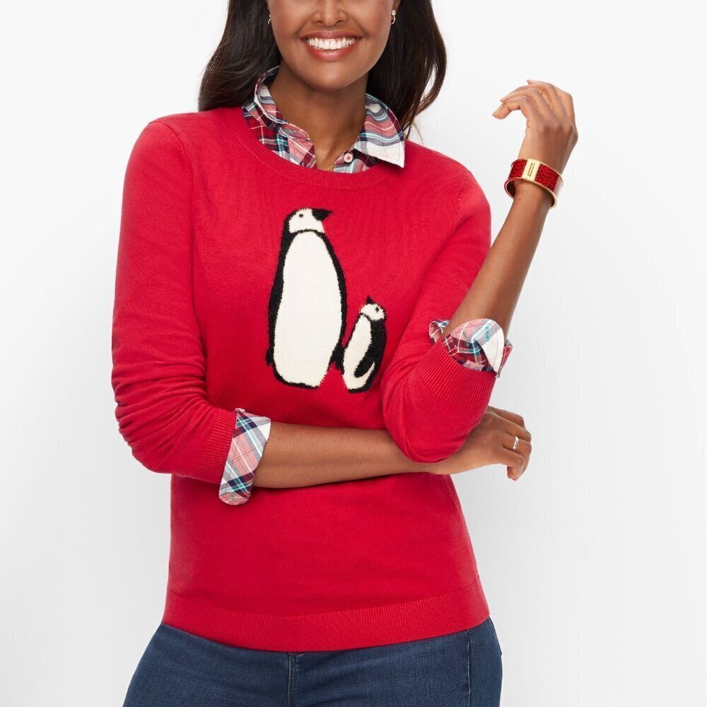 Talbots Supersoft Penguin Crewneck Cashmere Blend Lightweight Preppy Sweater XLP